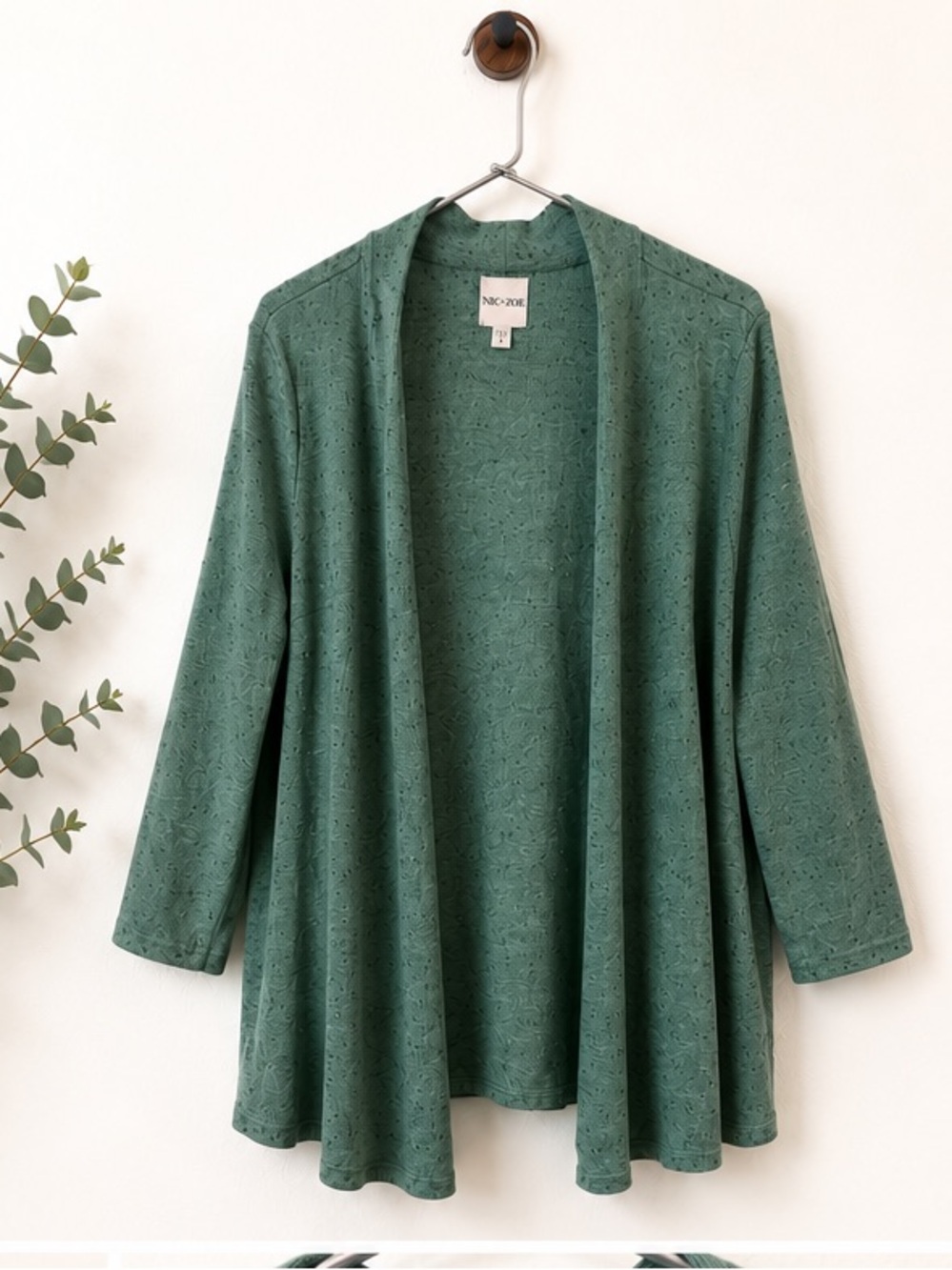 NIC+ZOE Teal-Green Speckled Open Front Cardigan